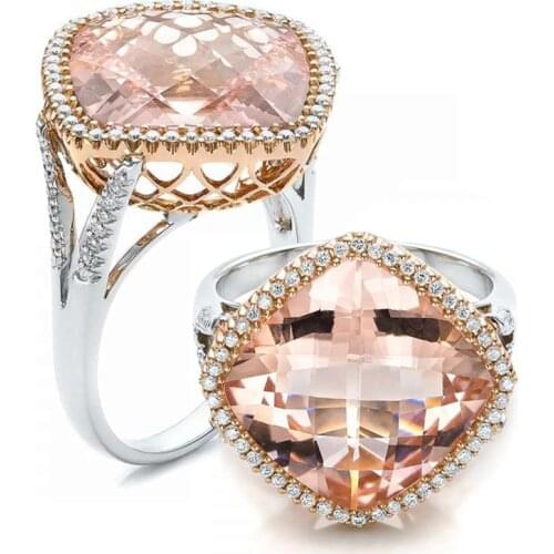 Huitan Luxury Big Champagne Cubic Zircon Stone Party Rings Anniversary Finger Ring For Women Noble Silver Plated Midi Ring