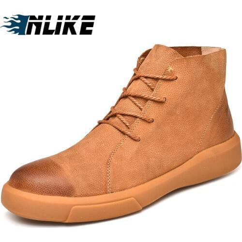 INLIKE Men Big Size Fashion Ankle Boots Leather British Men Boot High Quality Casual Men Lace Up Shoes Mens Boots