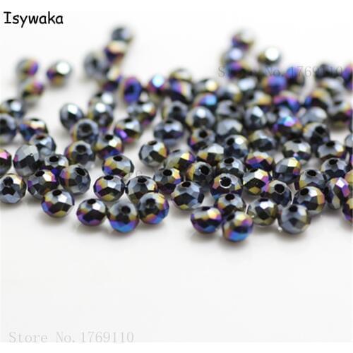 Isywaka Black AB Colors 4mm 145pcs Rondelle Austria Crystal Glass Beads Loose Faceted Round Beads Jewelry Making