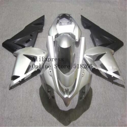 ABS plastic fairing kit for Kawasaki Ninja ZX10R 04 05 silver black fairings set ZX10R 2004 2005 Unpainted