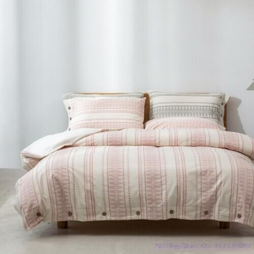 1.8m KingSize Bedding Set 4pcs Nordic simple Pure Cotton yarn-dyed jacquard Duvet Cover White Gray Quilt Cover Bedsheet Pink Hot