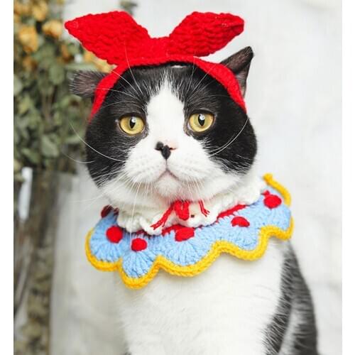 Cat Knitted Scarf / Rabbit Ear Headdress Lace Cute Decoration Snow White Festive Pet Clothing Accessories