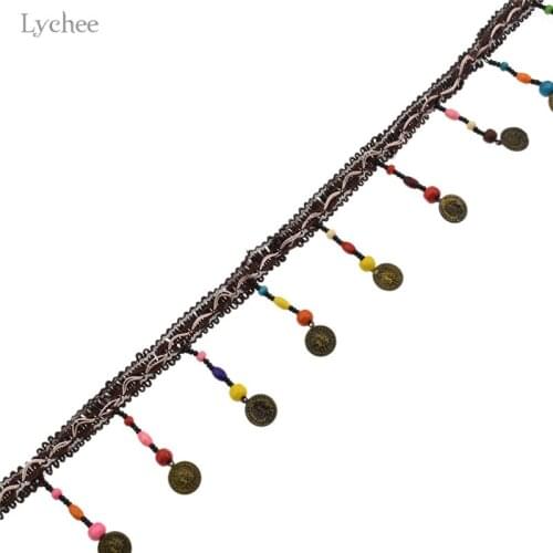 Lychee Life 2 Yards Copper Tassel Lace Trim Bohemian Style Ribbon Fringe Lace Trim Handmade Sewing Craft