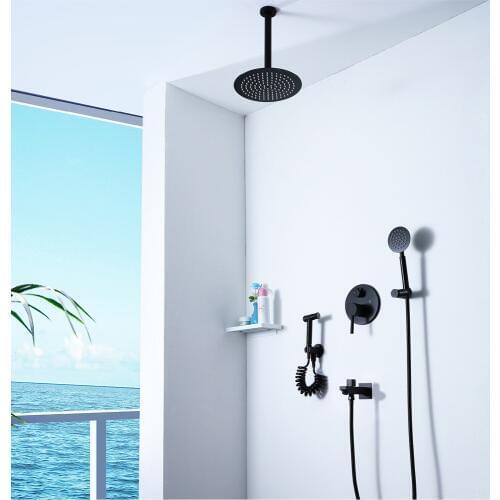 Matte Black Ceiling/Wall Mounted Shower Set With 2 mode Spray Bathroom Shower Set 10 inch Shower Set