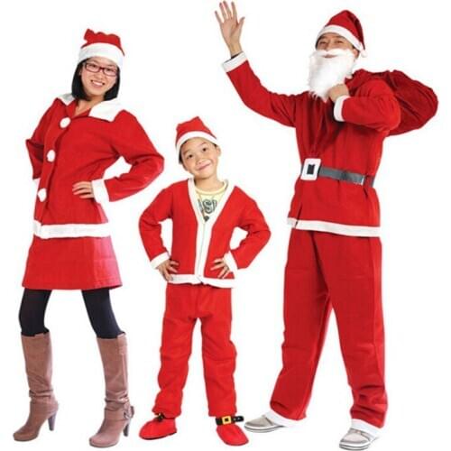 Mens and women Christmas Santa Claus Costume Princess Dresses beard Boys Clothes Set with Hat Child Red Kid Clothing Outfits