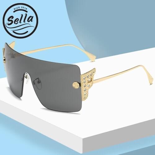 Sella New Brand Designer Fashion Men Women Oversized Conjoined Sunglasses Trending Rimless One Piece Wings Decoration Glasses