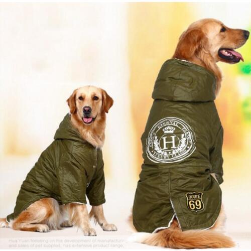 Big Dog Clothes Large Dog Coat Green Warm Cotton-padded Two Feet Clothes Thicken Hoodie Coat Jacket Dog Clothes