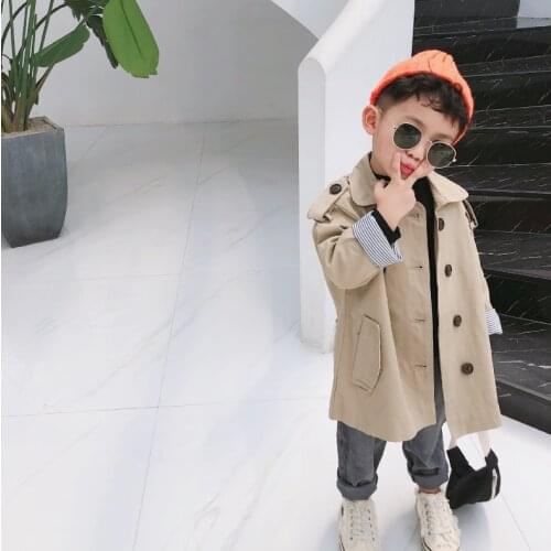 Autumn Korean Style Fashion Boys Trench Jackets Kids Loose Striped Patchwork Long Coats Children Outwears