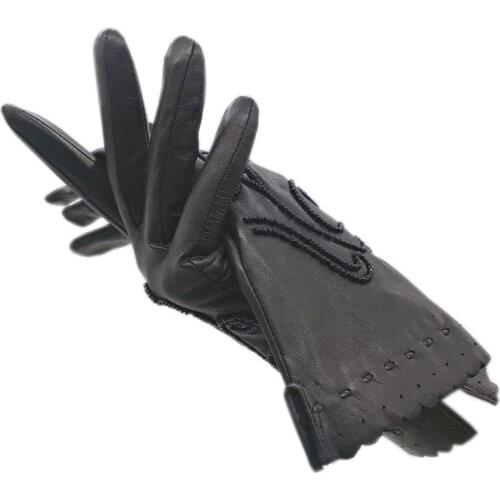 Goatskin gloves winter ladies fashion gloves new wrist sheepskin black driving sports outdoor warm leather thickened 2021-00046