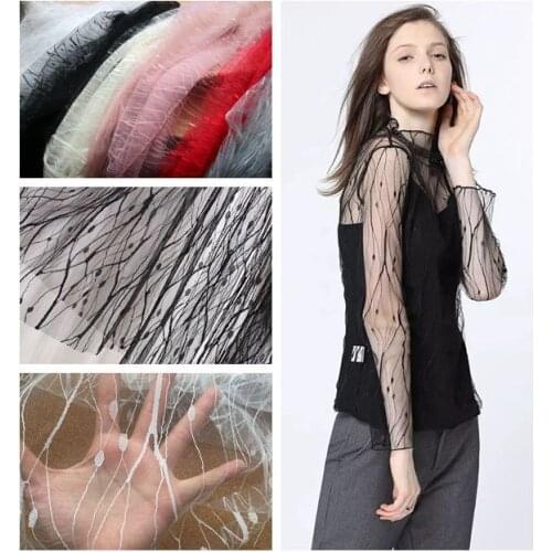 Grey Pink Soft See-Through Lace Lightning Embroidery Mesh Lace Fabric For Evening Dress Skirt Bridal Tulle Dress DIY Handmade