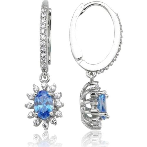 Valori Jewels Elegant Oval, 0.80 Carat, Zirconia Fancy Blue White Oval Gemstone, Rhodium Plated, Sterling Silver Dangle Earrings
