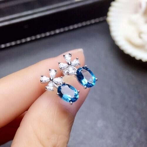 Fashion Lovely Clover windmill Natural blue topaz stud earrings S925 silver natural gemstone earrings girl party fine jewelry