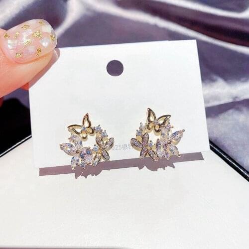 New Korea Inlaid With Shining Zircon Earrings Fresh Forest Leaf Flower Butterfly Earrings Fashion Jewelry For Charm Women Gift