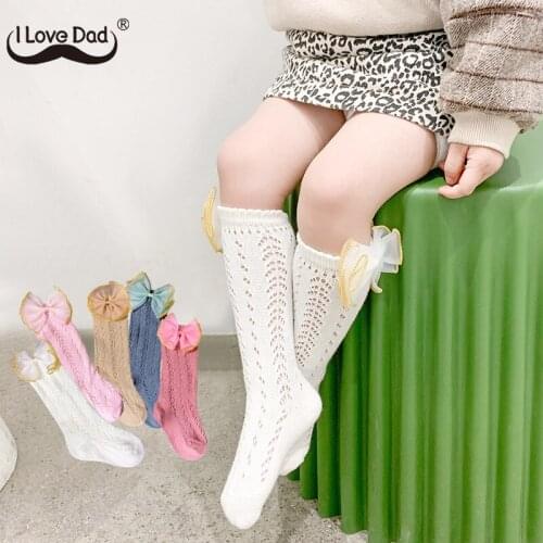 Spring Summer New Baby Socks Solid Color Cute Big Bows Kids Girls Socks Soft Cotton Mesh Knitted Infant Toddler Socks