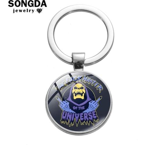 SONGDA Masters Of The Universe Keychain Hippie 80s Vintage Cartoon Printed Glass Cabochon Key Ring Bag Car Key Chain Men Jewelry