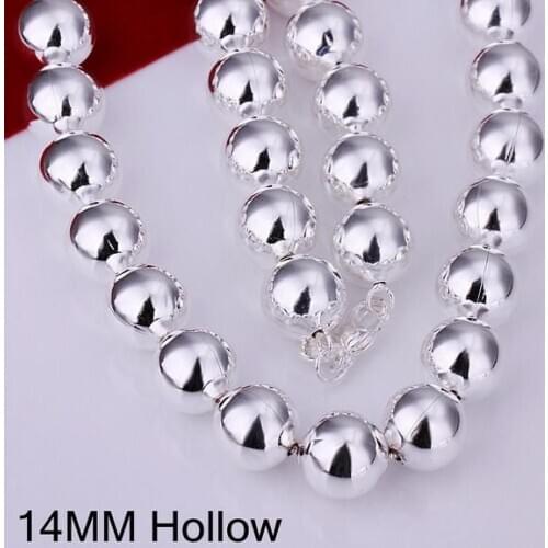N068 Hot Sale Free Shipping Silver Color Fine Jewelry,Wholesale 925-Sterling-Silver Charms Fashion14mm Bean Necklace /bwhakn