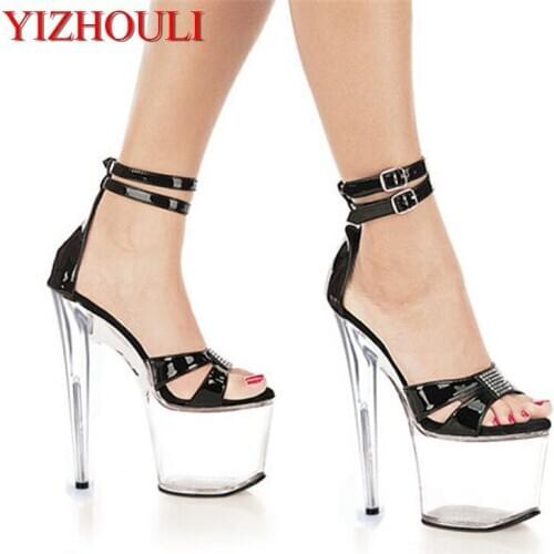HOT Free shipping 20cm ultra high heels shoes sexy crystal star dinner party formal dress shoes 8 inch clear platform sandals