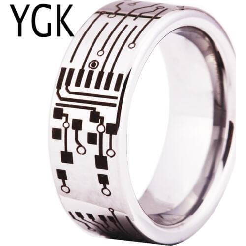 Unique fashion Gift Ring for Men Women Wedding Band Jewelry Gift Ring for Men CIRCUIT BOARD Design Tungsten Ring men anniversary