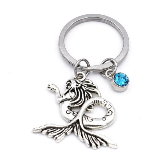 Gorgeous Beach Mermaid with Blue Stone Charm Keychain DIY Handmade Keyring Beach Lover Jewlery Gifts