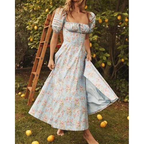 GypsyLady Vintage Floral Maxi Dress Blue Summer Holiday Maxi Dresses Women Off The Shoulder Split Sexy Chic Ladies Female Dress