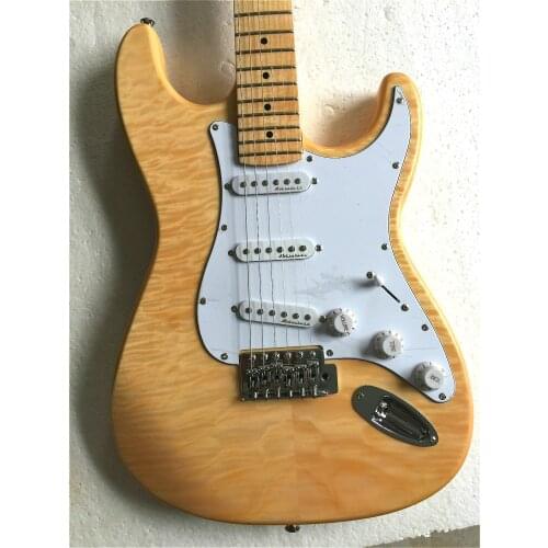 High quality FDST-1005 original wood color solid body with quilted maple veneer maple fretboard electric guitar, Free shipping