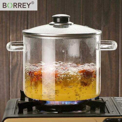 BORREY High Temperature Glass Saucepan Glass Bowl Korean Soup Pot Breakfast Milk Pot Instant Noodle Pan Kitchen Cookware 2000ML