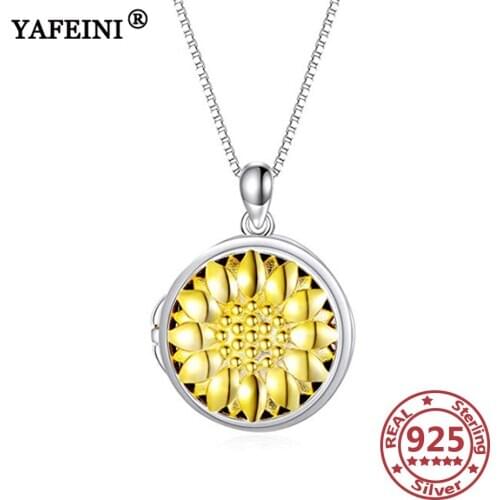 YAFEINI 925 Sterling Silver Sunflower Photo Necklace 925 Silver Chains Womens Jewelry Mothers Day Gift Graduation Gift Jewelry