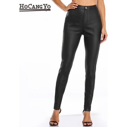 Women Sexy Black PU Leather Pants High Waist Stretch Faux PU Leather Jeans Skinny Women Plus Size Coated Motorcycle Pencil Pants