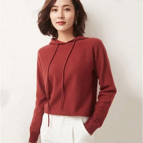 2021 Autumn/Winter Wool Jumpers Women 100% Wool Knitting Pullovers Hoodie Jackets Long Sleeve Jumpers With Sequins Clothes