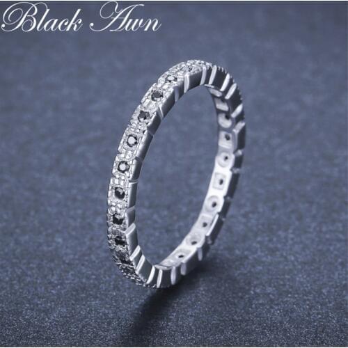 Black Awn Hot Sale 925 Sterling Silver Fine Jewelry Trendy Engagement Bague Black Spinel Womens Wedding Ring Bijoux Femme G012