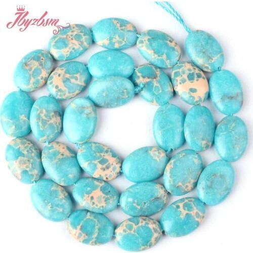 10x14mm Smooth Oval Beads Blue Sea Sediment Stone Beads For DIY Necklace Bracelats Earring Jewelry Making 15" Free Shipping