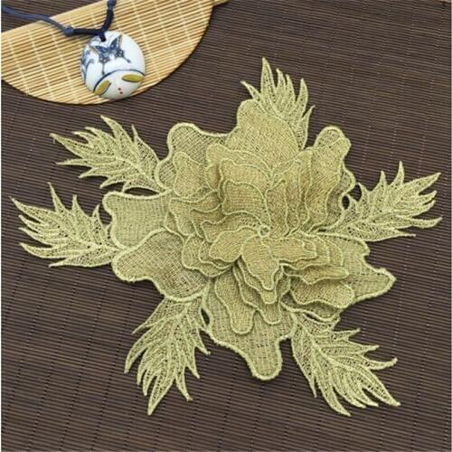 3Pc Gold 22X 20CM Wedding Veil Head Ornaments Gold Lace Applique Lace Trim Dress DIY Lace Accessories BD0089
