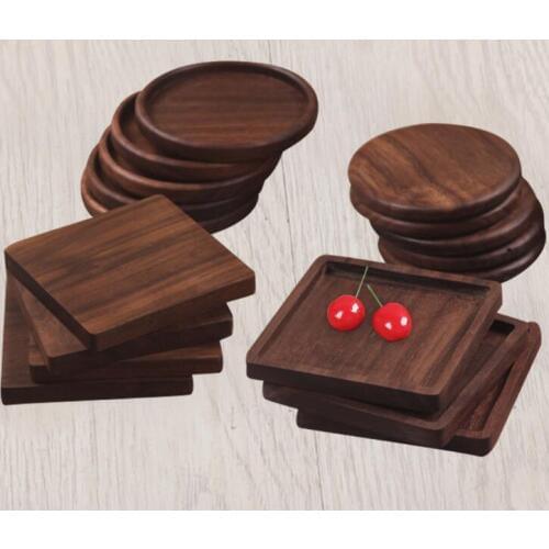 4 Style Walnut Wood Coasters Coffee Tea Cup Pads 8.8*8.8cm Insulated Drinking Mats Teapot Table Mats LX1580