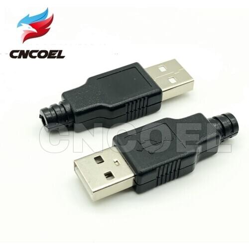 5pcs Type A Male USB 4 Pin Plug Socket Connector With Black Plastic Cover