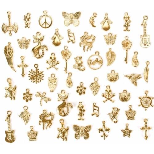 50pcs/Set Vintage Mixed Styles Charms Antique Metal Charms Alloy Trendy Pendant Mixed Charms #240209