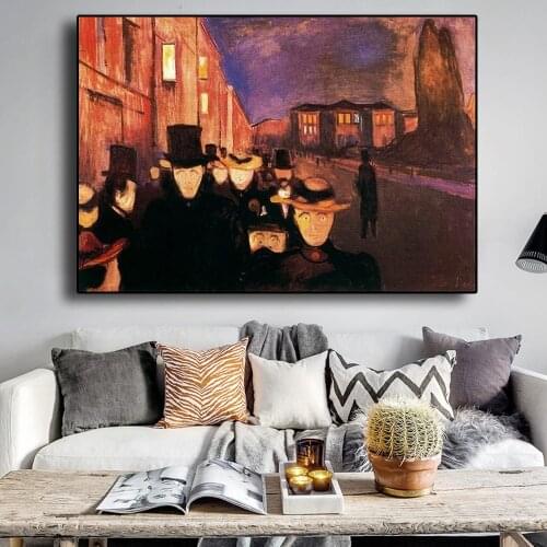Edvard Munch Carl John Street At Night Abstract Oil Painting on Canvas Posters and Prints Wall Art Picture for Living Room decor