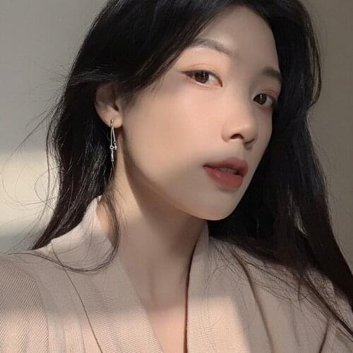 AKAFASHION Earrings Minimalist Korean Wind Wild Temperament Elegant Fashion Girlfriend Round Beads Word Tassel Earrings Female