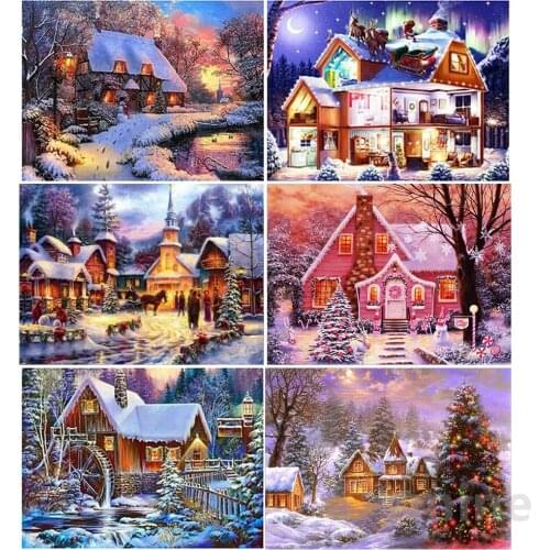 DIY Christmas Home 5D Diamond Painting Winter House Snow Scene Cross Stitch Embroidery Full Round&Square Drill Home Decoration