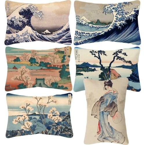 Japanese Culture Painting Cushion Covers Japan Ukiyoe Mount Fuji Cherry Blossom sakura Cushion Cover Lumbar Linen Pillow Case