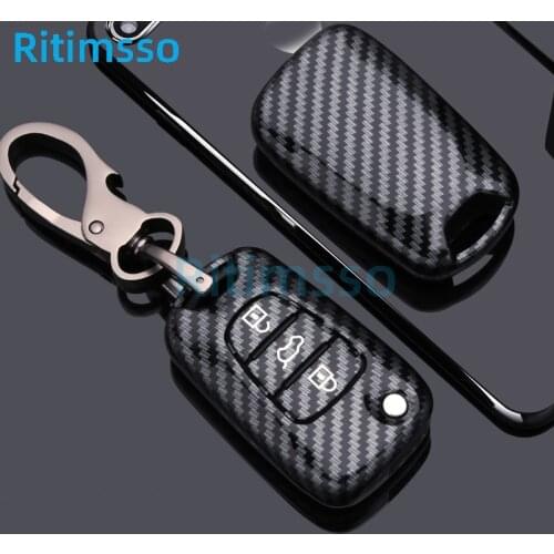 Carbon Fiber Car Key Case Cover 3 Button Remote Key Fob Shell for Kia Ceed Picanto Sportage for Hyundai I20 I30 Ix35 Key Chain