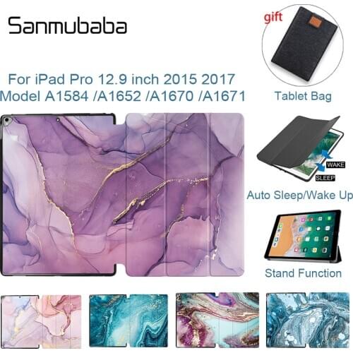 Sanmubaba PU Leather Case For iPad Pro 12.9 inch 2015 2017 Tri-fold Flip Stand Smart funda Marble Tablet Case a1584 a1652 a1670