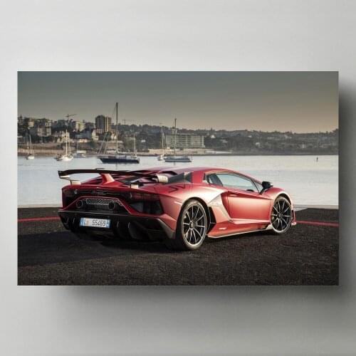 Decorative Painting Wall Art SportsCar Aventadors SVJ 2018 Red Back View Seaside Picture Modern Home Canvas Posters and Prints