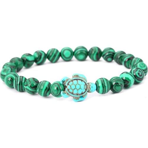 FYSL Handmade Weave Green Turquoises Tortoise Connect Malachite Stone Beads Elastic Bracelet Animal Jewelry