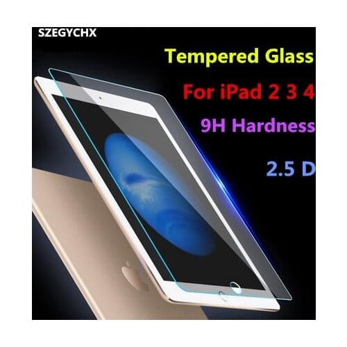 Hot ! Tempered Glass Screen Protector For iPad 2 3 4 Explosion Proof Clear Toughened Protective Film 2.5D Radian 9H Hardness