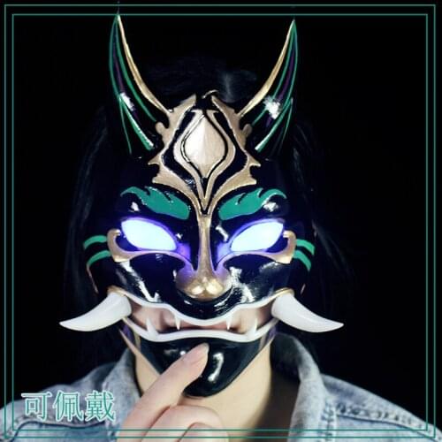 Game Genshin Impact Xiao Handwork Face Mask Props Cosplay Costume Take Photo Luminous Mask Anime Halloween Adult Accessories