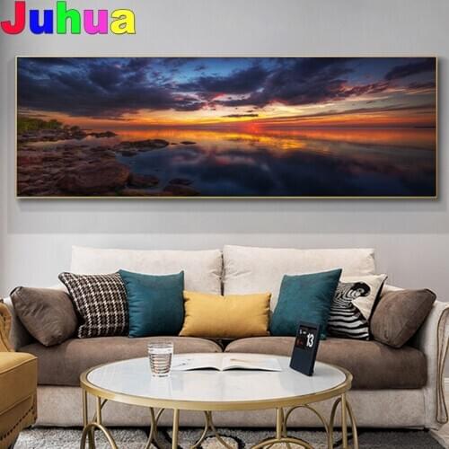 100% Square/Round Diamond Painting"Natural Gold Sky Sunset"5d Diamond Embroidery Mosaic pattern Lake Tree Landscape 3d Art