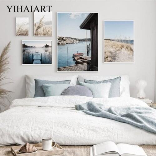 Nature Sunrise Wall Art Print Beach Bridge Canvas Painting Nordic Landscape Poster Scandinavian Living Room Decoration Picture