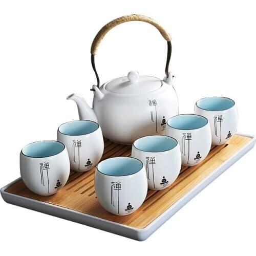 Chinese Style Ceramic Kettle Simple Home Chinese Style Kung Fu Tea Set Teacup Teapot Set Zen Tea Tray Afternoon Tea Flower Tea