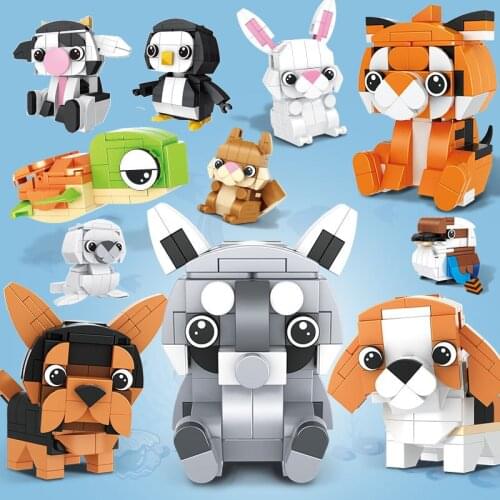 NEW Animals Series Cat Dog Penguin Koala Cow Flamingo Sea Lion Owl Building Blocks Model Sets Bricks Classic Movie Toys