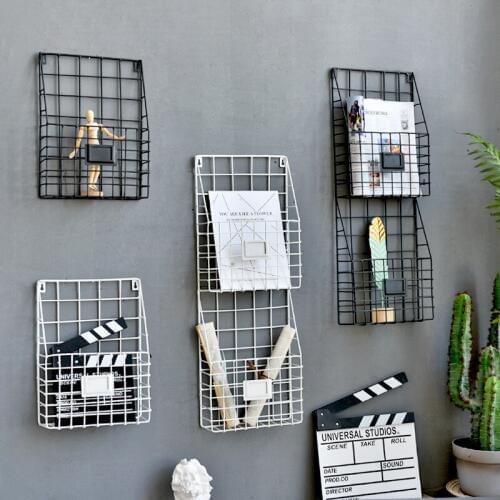 Creative Iron Grid Magazine Wall Hanging Storage Rack Living Room Wall Decoration Wall Hanging Ornaments